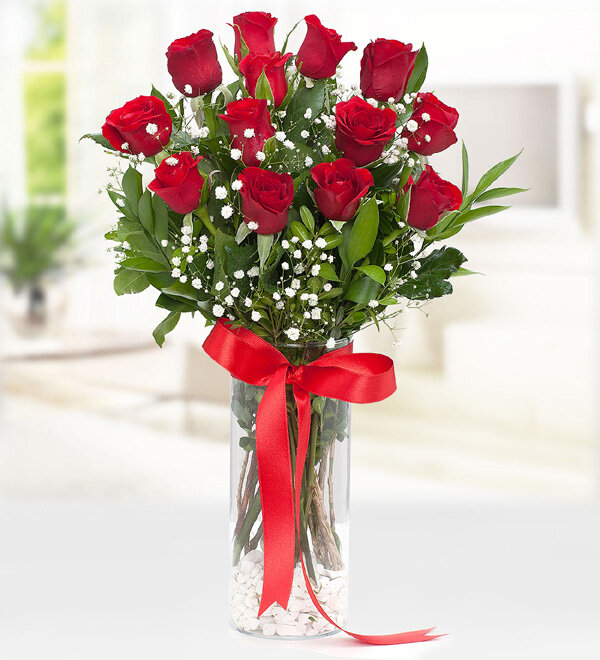 Vazoda 13 Kırmızı Gül - Uşak Çiçek Evi