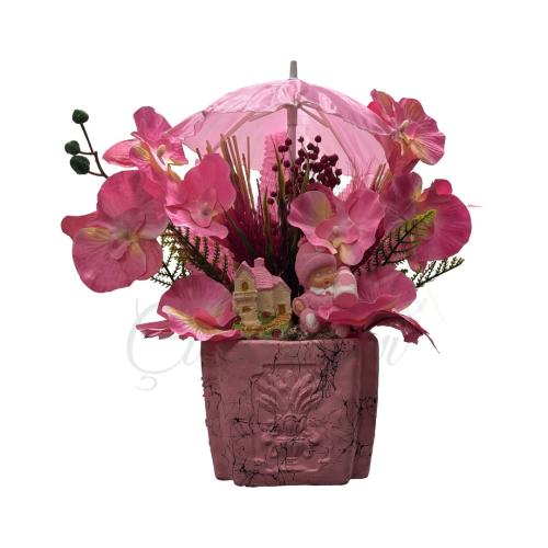 Pembe Bahar Serenadı Şemsiyeli Bebek Aranjmanı