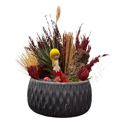 Nostaljik Kirmizi Minik Peri Teraryum Tasarim Cicek Aranjmani