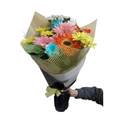 Mavi Serenat: Gerbera, Mavi Gül ve Papatya Aranjmanı